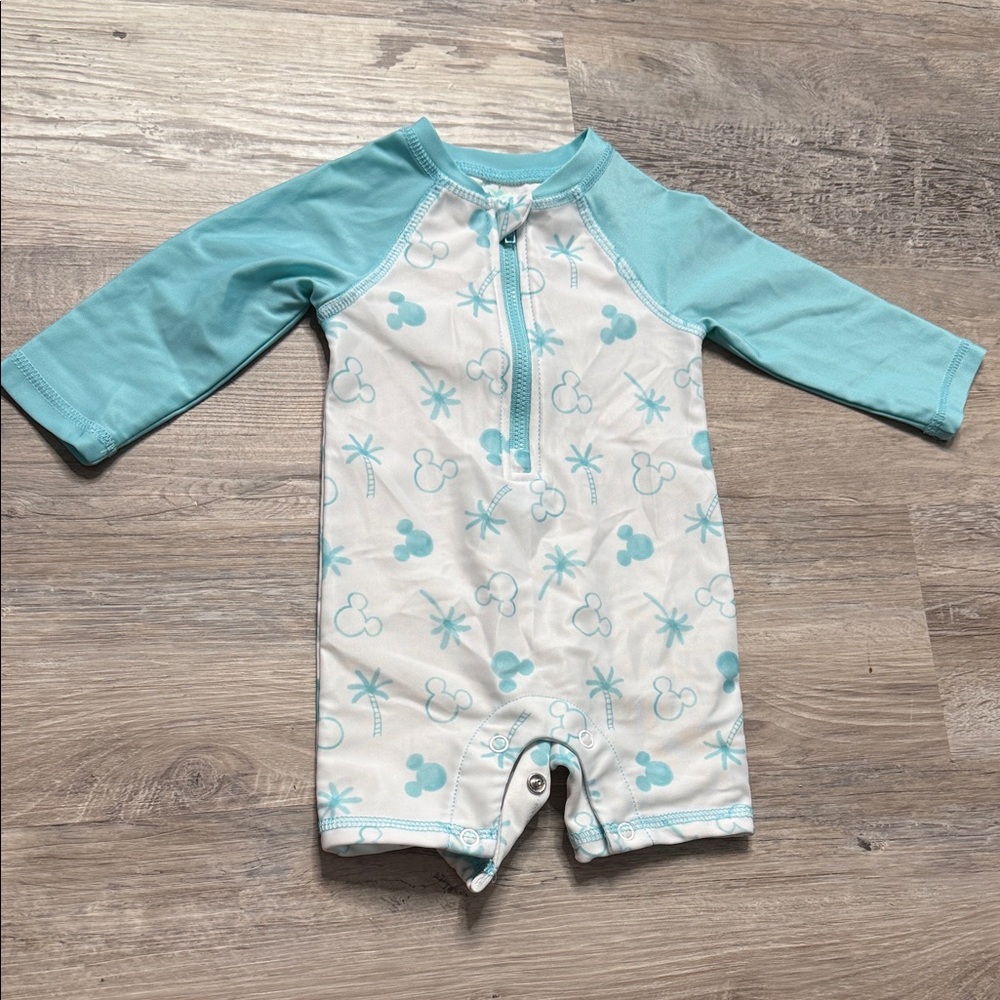 Mickey Mouse Infant Teal & White Rashguard Romper Size 6-9 month